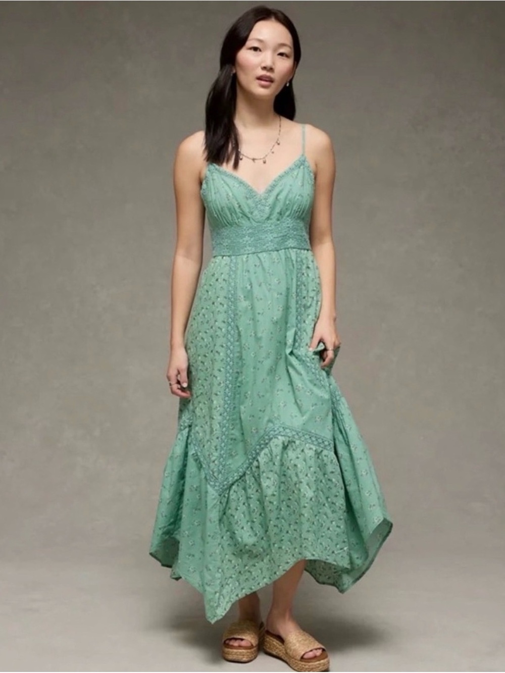 American Eagle Outfitters Mint Green Eyelet Midi Dress XS